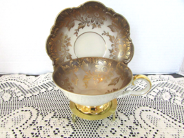 Vtg Eberthal Bone China Teacup &amp; Saucer Gold Floral Leaf 2055/10 West Germany - £11.59 GBP