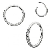 Double Side Micro Simulated Diamond Surgical Steel Hinged Clicker Ring 16G - £83.64 GBP+