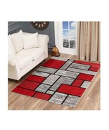 Area Rug 5x7 Gray Red Abstract Boxes (a) - £331.95 GBP