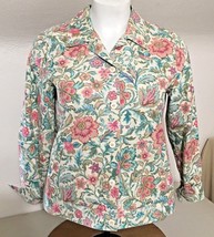 Tog Shop Cream w Pink Blue Green Floral Womens Jacket 100% Cotton Sz L G23 - £19.22 GBP