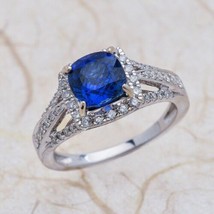 2.30 Ct Cushion Cut Simulated Sapphire Ring 925 Silver Gold Plated - £78.24 GBP