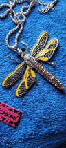 New Betsey Johnson Necklace Dragonfly Yellow Rhinestones Pretty Shiny De... - $14.99