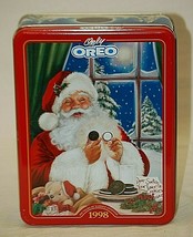 Nabisco Oreo Cookie Tin Box Canister Christmas Advertising 1998 Santa&#39;s Secret - £17.13 GBP