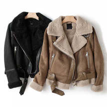 WInter Lapel Jacket Suede Lamb Wool Warm Coat Motorcycle Clothing Women ... - €83,62 EUR