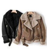 WInter Lapel Jacket Suede Lamb Wool Warm Coat Motorcycle Clothing Women ... - €83,62 EUR