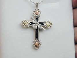 Antiqued Sterling Rose Yellow 12k Gold Coleman Co Cross With Dove Necklace NWOB - £47.95 GBP