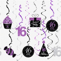 Shimmering Sweet 16 Celebration Kit - Purple, Silver, Black Hanging Swirl Decora - $32.66