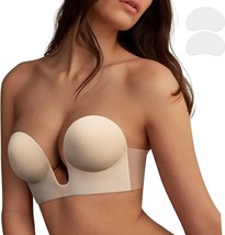 Sticky Bra Push Up,Invisible Adhesive Bras,Deep V Strapless No Show (Nud... - £12.91 GBP