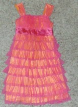 Girls Dress My Michelle Pink Orange Layered Ruffle Sleeveless Party-size 14 - £15.56 GBP