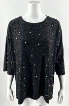 Chelsea &amp; Theodore Sweater XL Black Heather Faux Pearl Detail Drop Shoulder NEW - £31.65 GBP