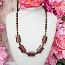 Vintage Brecciated Red Jasper Beaded Necklace 21&quot; Red Stone Beads - £19.94 GBP