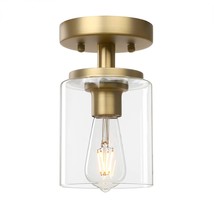 Industrial Ceiling Light Fixture With Glass Shade, 1-Light Flush Mounted Pendant - £67.21 GBP