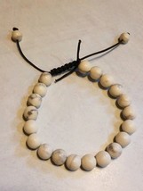 Natural Stone Bead Bracelet White Spot Stove Bangle Jewelry Adjustable 6&quot;-10&quot; - £4.71 GBP