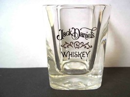 Jack Daniel&#39;s whiskey square shot glass gold &amp; black on clear - £5.47 GBP