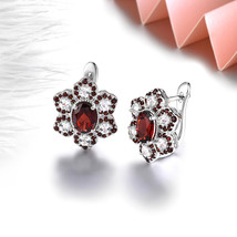 Natural Garnet White Topaz Sterling Silver Clip Earrings 8 Cts Genuine Gemstones - £78.69 GBP