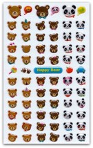 CUTE BEAR GEL STICKERS Sheet Happy Panda Teddy Animal Craft Scrapbook St... - $2.49