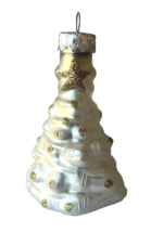 Rauch Small Christmas Tree Glass Ornament White &amp; Gold 2.75&quot; - £15.45 GBP
