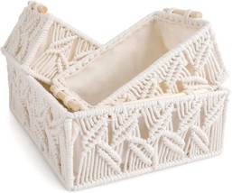 Anminy Macrame Storage Baskets Set Of 3 Pcs., Handmade Cotton Woven Decorative - £34.73 GBP