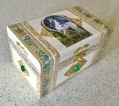 White, Gold & Green Woodland Unicorn Themed Wooden Trinket Box - £9.80 GBP