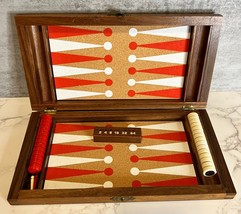 VTG Backgammon Magnetic Travel Kit Wooden Box Scoring Pegs No Dice - £14.45 GBP
