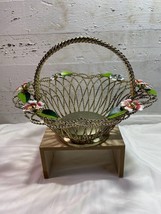 Vintage Metal Wire Basket Painted Flowers Pink White Blue Flower Twisted Metal - £19.13 GBP