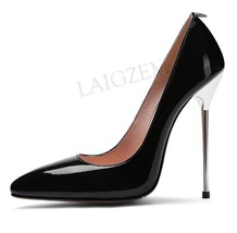 LAIGZEM CHIC Women Heels Real Patent Leather 11-13CM Pointy Toe Pumps  Stiletto  - £100.26 GBP