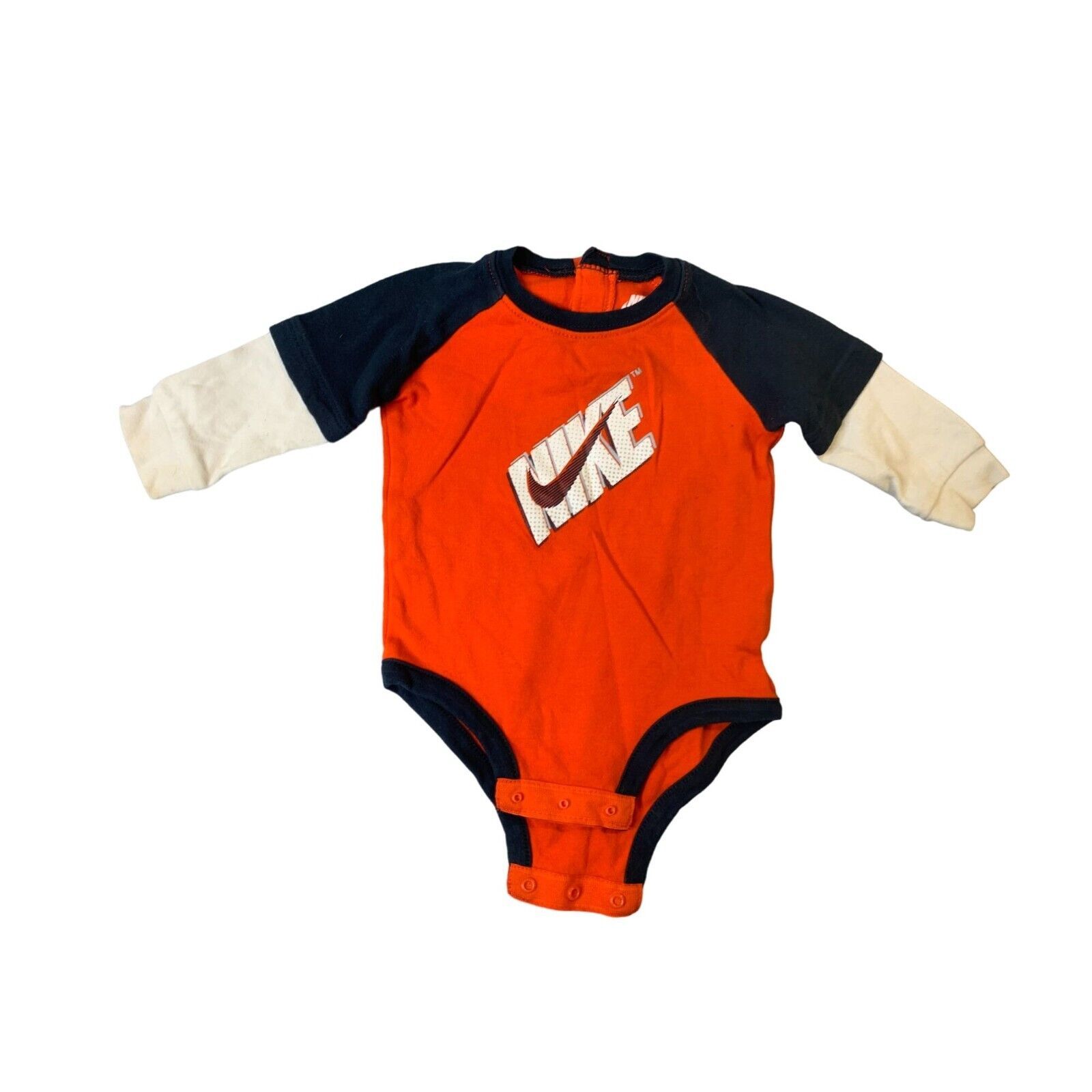 Nike Boys Infant baby Size 6 9 Months 1 Piece Bodysuit Long Sleeve Layered Orang - $9.89