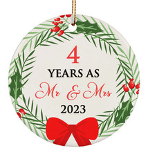4th Anniversary Ornament 4 Years As Mr And Mrs Flower Wreath Christmas Gifts - £11.70 GBP