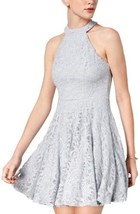 Bee Darlin Juniors Glitter Lace Fit And Flare Dress Color Silver Size 11 - £36.89 GBP