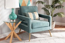 Prewitt Light Blue Velvet Fabric Upholstered and Gold Finished Armchair  - $11,149.98 MXN