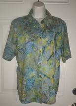 Caribbean Joe Green Blue Button-down Short Sleeve Top Blouse Size XLarge - £10.92 GBP