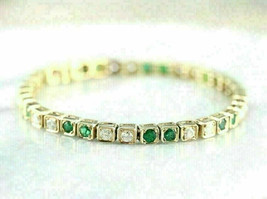 8CT Lab Created Emerald &amp; Diamond Women&#39;s Tennis Bracelet 18K Yellow Gold Plated - £146.33 GBP