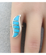 Turquoise Inlaid Stone Ring Sterling Silver 4.5 Grams Size 5 Southwester... - $1,316.98 MXN
