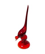Vintage Viking Art Glass Red Bird On Stand Figurine Sculpture MCM 7-1/2&quot; - $75.28 CAD