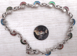 ABALONE Inlay Moon &amp; Star Bracelet Anklet Silver Tone Link Trendy Paula Shell - £11.76 GBP