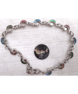 ABALONE Inlay Moon &amp; Star Bracelet Anklet Silver Tone Link Trendy Paula ... - $14.99