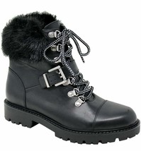 New Charles David Black Leather Fur Combat Boots Size 8.5 M $220 - £79.69 GBP