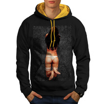 Wellcoda Naked Booty Erotic Sexy Mens Contrast Hoodie, Sexy Casual Jumper - £31.95 GBP