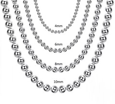 LINJING 925 Silver 4MM/6MM/8MM/10MM Smooth Beads Ball Chain Necklace For Women M - £13.52 GBP