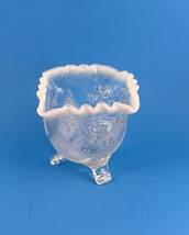 Antique Jefferson Glass Co Footed Bowl White Opal Fine Cut &amp; Roses Opalescent 4&quot; - £40.01 GBP