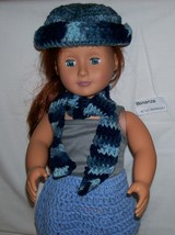 American Girl Multi Blue Scarf and Hat, Crochet, 18 Inch Doll, Handmade  - £11.84 GBP