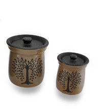 Scratch &amp; Dent Crackled Finish Brown Olive Tree Porcelain Canisters Set of 2 - £31.64 GBP