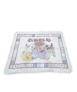 Vintage Quilt Handmade Cross Stitched Bear Reading Book baby blanket 40x32 - £72.37 GBP