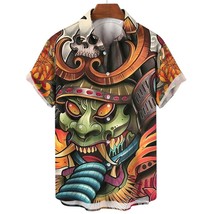 Japanese Samurai Devil Ghost Mask Print Men&#39;s HAWAIIAN Button Up Shirt L... - $10.39+