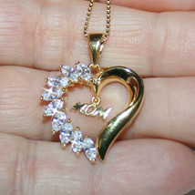 Diamond Alternatives Mom Heart Pendant Necklace Yellow 14k Gold over 925 SS - $73.49