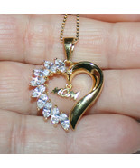 Diamond Alternatives Mom Heart Pendant Necklace Yellow 14k Gold over 925 SS - £58.88 GBP