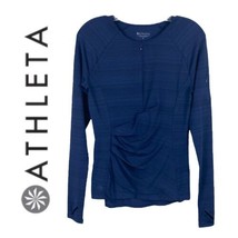 Athleta Women’s Sz S Ruched 1/2 Zip Top Long Sleeve Blue Back Pocket Thumbholes - £23.25 GBP