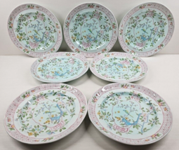 7 Adams China Singapore Bird Luncheon Plates Set Vintage Floral Old England Lot - £233.93 GBP