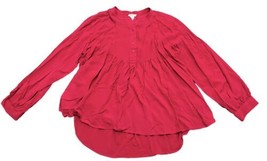 Sundance PM Red Peasant Pintuck Button Long Sleeve Boho Blouse High Low ... - £15.57 GBP