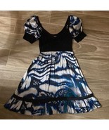 Bebe Puff Sleeve Flare Mini Dress Silk Spandex Small Black Blue - £30.07 GBP
